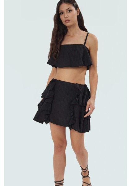 Kadın Yazlık Kısa Fitilli Pamuklu Bluz Etek Takım Uzun Ömürlü Trend Tasarım Dayanıklı Malzeme