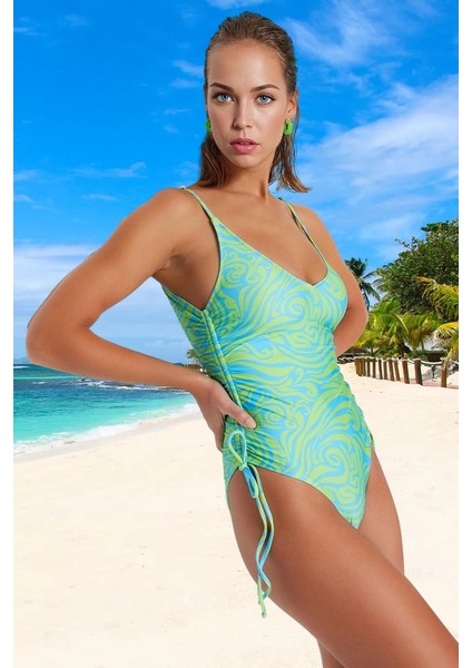 Desenli V Yaka Mayo Yaz Koleksiyonu Banyo Kıyafeti Yüksek Konfor Su Sporu