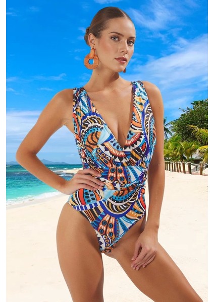 Drape Desenli Mayo Plaj Mayosu Esnek Kumaş Klora Dayanıklı Premium Kalite