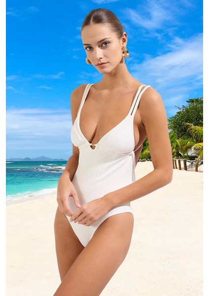 V Yaka Mayo Su Sporları Için Ergonomik Kesim Klora Dayanıklı Şık Detaylı Esnek Kumaş