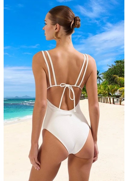 V Yaka Mayo Su Sporları Için Ergonomik Kesim Klora Dayanıklı Şık Detaylı Esnek Kumaş modelleri