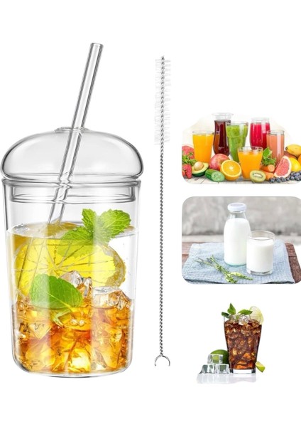 Turuncu Kubbe Kapaklı Cam Bardak Seti, 6mm Pipet Kapağıyla Şık ve Kullanışlı fırsatları