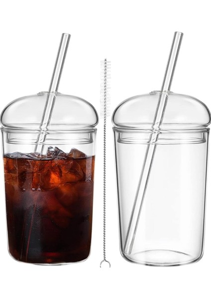 Turuncu Kubbe Kapaklı Cam Bardak Seti, 6mm Pipet Kapağıyla Şık ve Kullanışlı indirimleri