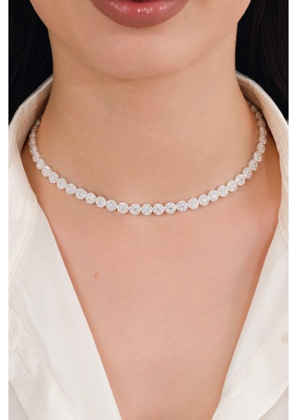 Gümüş Beyaz Zirkon Taşlı Pırlanta Modeli Su Yolu Choker Tasma Kolye fiyatları