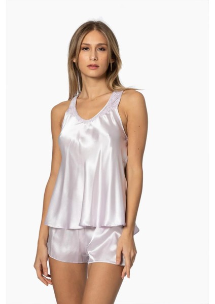 Saten Gecelik Sabahlık Pijama Takım Şort Takım 6'lı Gelin Çeyiz Seti - 6010 Viola