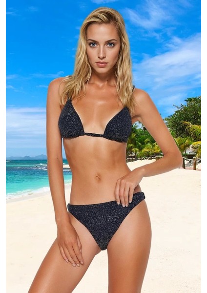 Üçgen Simli Bikini Takımı Ergonomik Kesim Premium Kalite Klora Dayanıklı Plaj ve Havuz Için