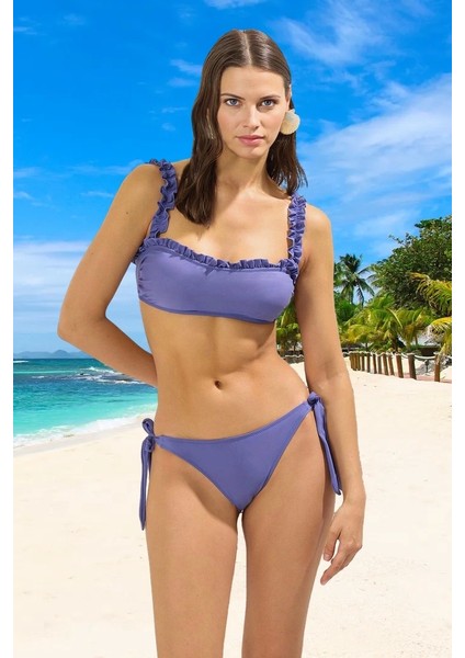 Fırfırlı Bikini Takımı Özel Tasarım Ergonomik Kesim Su Sporları Için Esnek Kumaş