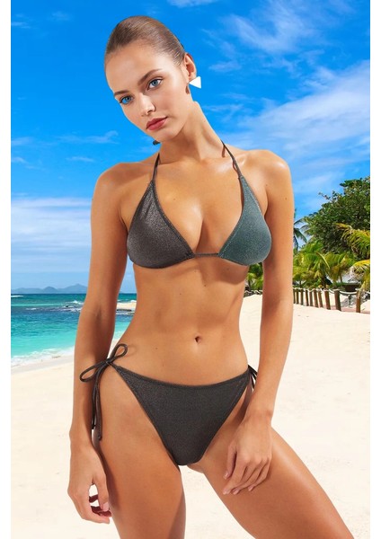 Üçgen Simli Bikini Takımı Plaj ve Havuz Için Su Sporları Hızlı Kuruyan Yüksek Konfor