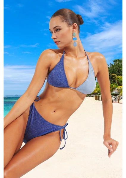 Üçgen Simli Bikini Takımı Plaj ve Havuz Için Su Sporları Hızlı Kuruyan Yüksek Konfor