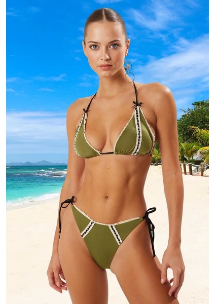 Üçgen Bikini Takımı Klora Dayanıklı Ergonomik Kesim Esnek Kumaş Şık Detaylı fiyatları