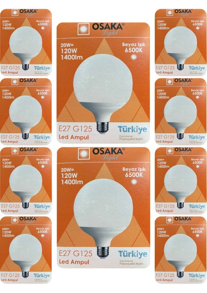 (10 Adet) 20W (120W) 6500K (Beyaz Işık) E27 Duylu (Kalın Duy) Glop LED Ampul