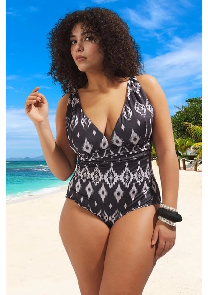 Konforlu Desenli Büzgülü Rahat Kesim Büyük Beden Mayo Her Bedende Şıklık Xxl