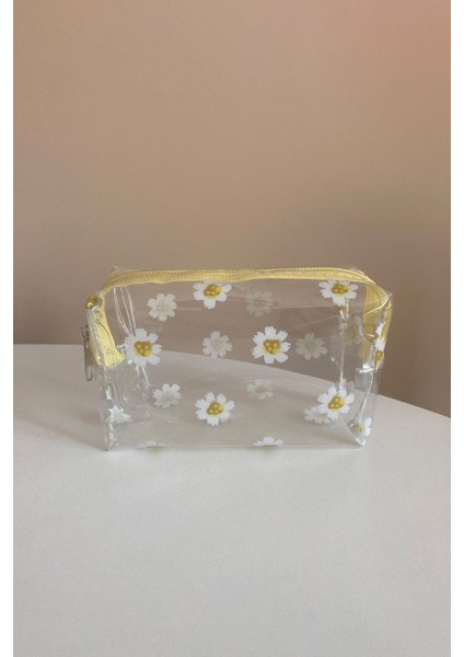 Şeffaf Çiçekli Makiyaj Çantası, 6x7,5 Cm, Çok Renkli, Şık ve Pratik Tasarım