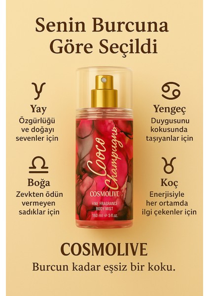 Vücut Spreyi Body Mist | Coconut Passion | Coco Champagne | Seyahat Boy | Kadın | Işıltılı modelleri