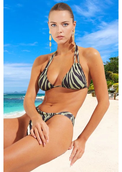 Desenli Üçgen Bikini Takımı Ergonomik Kesim Klora Dayanıklı Yaz Koleksiyonu Hızlı Kuruyan fiyatları