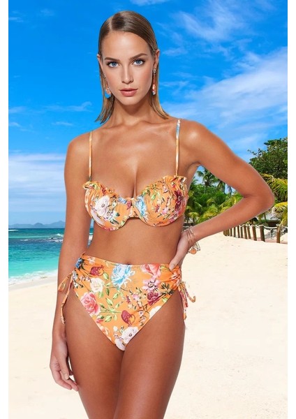 Desenli Fırfırlı Bikini Takımı Esnek Kumaş Premium Kalite Yaz Koleksiyonu