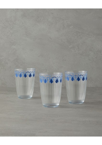 Mavi ve Ekru Renkli 3'lü Cam Içecek Bardağı Seti, 395 ml Kapasite