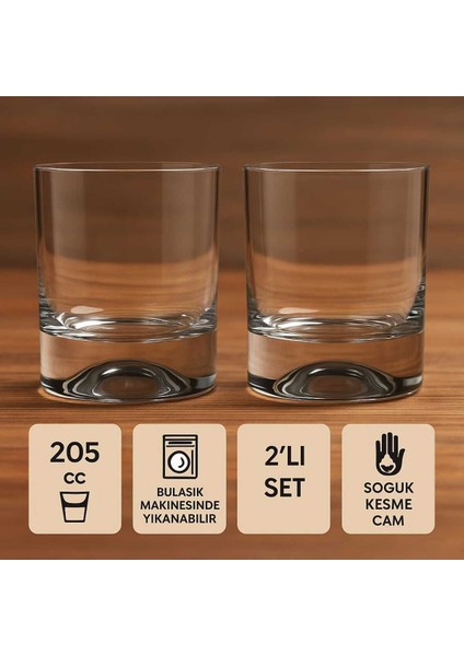 Şık 205 cc Soğuk Kesme Cam Meşrubat Bardağı 2'li Set Beyaz