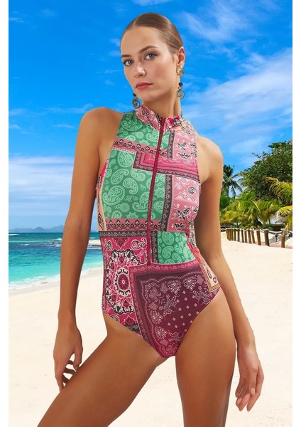 Halter Desenli Mayo Deniz Kıyafeti Premium Kalite Hızlı Kuruyan Yüksek Konfor Su Sporu