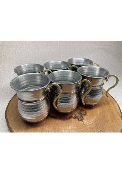 Krom Dövme Ayran Bardağı 6'lı Set, Metal Otantik Tasarım