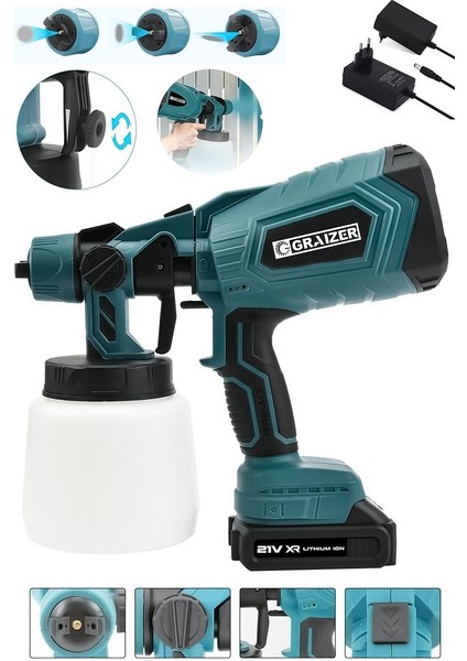 Powerforge 21V Çift Akülü 300 mm Vernik Sprey Boya Püskürtme Makinesi-Mavi fiyatları