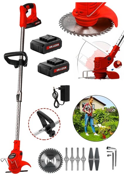 Pro Kızaklı Uzatma Kollu Akülü Ot Çalı Çim Biçme Şarjlı Tırpan-Kırmızı fiyatları