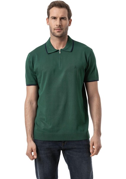Fermuarlı Triko Polo T-Shirt