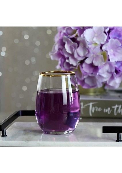 Altı Adet Altın Detaylı 570 ml Amber Renkli Şeffaf Bardak Seti