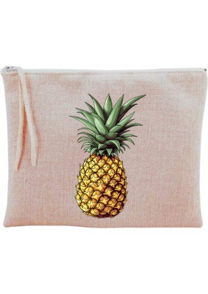 Bej Ananas Desenli Taşınabilir Makyaj Çantası, Şık ve Kullanışlı Tasarım