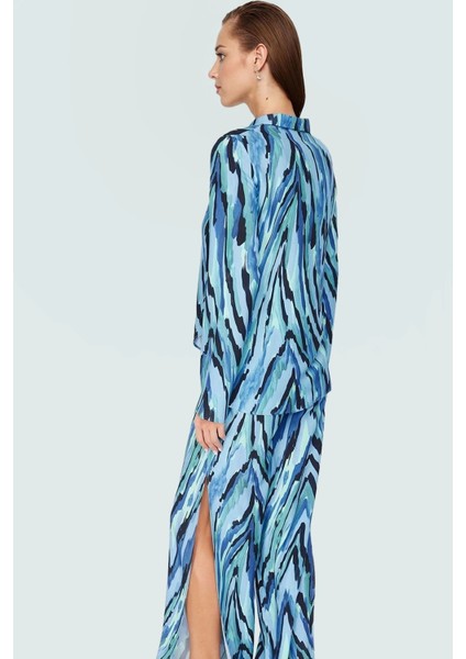 Yazlık Çok Soyut Desenli Viskoz Uzun Gömlek Pantolon Takım Şık Görünüm Premium Kalite fiyatları