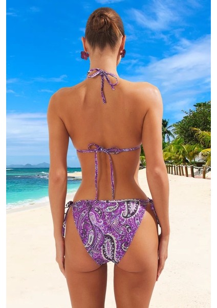 Desenli Üçgen Bikini Takımı Esnek Kumaş Klora Dayanıklı Plaj ve Havuz Için Su Sporları fiyatları