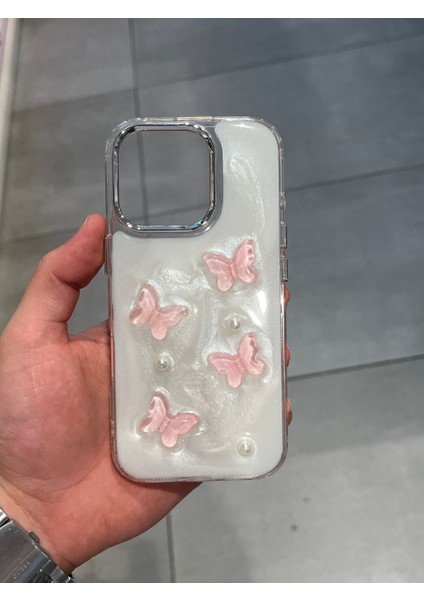 Iphone 16 Pro Uyumlu Kelebek Figürlü Şeffaf Epoksi Sert Silikon Kılıf