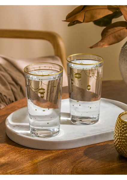 Sarı Baskılı Cam Su Bardağı Seti, 2'li, 570 Ml, Şık ve Kullanışlı Tasarım