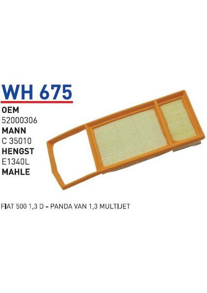 Wh675 Oem 52000306 Fıat 500 1,3 d-panda van 1,3 multıjet Otomobil hava filtre air filter
