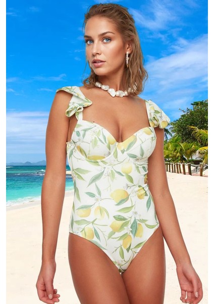 Desenli Fırfırlı Mayo Özel Tasarım Plaj ve Havuz Için Su Sporları Şık Detaylı fiyatları