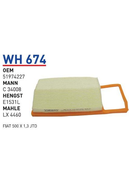 Wh674 Oem 51974227 Fıat 500 X 1,3 jtd Otomobil hava filtre air filter