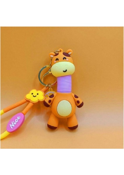 4 Adet Uzayan Renkli Zürafa Anahtarlık Teleskopik Renkli Körüklü Anahtarlık Vıp Yılbaşı Hediyeleri