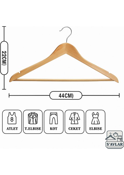 Savlar 6’lı Kaymaz Ahşap Askı Seti – Dönebilen Kanca, Elbise Ceket Pantolon Askısı fiyatları