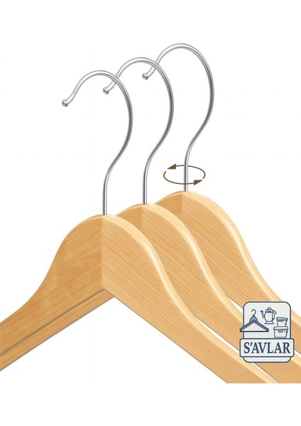 Savlar 6’lı Kaymaz Ahşap Askı Seti – Dönebilen Kanca, Elbise Ceket Pantolon Askısı fırsatları