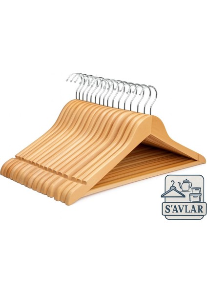 Savlar 6’lı Kaymaz Ahşap Askı Seti – Dönebilen Kanca, Elbise Ceket Pantolon Askısı indirimleri