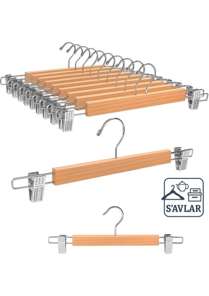 Savlar Mandallı Ahşap Askı Pantolon ve Etek Askısı 4 Adet