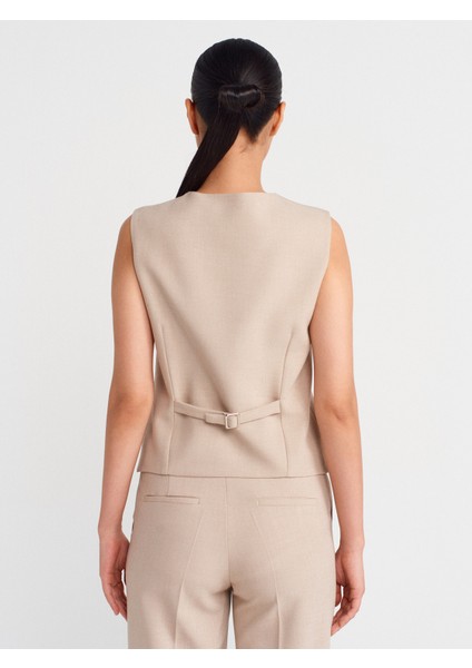 60592 Asimetrik Kesimli Düğmeli Yelek-Taş fiyatları