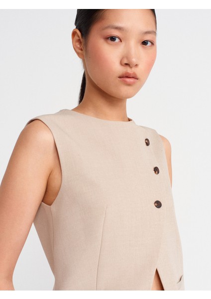 60592 Asimetrik Kesimli Düğmeli Yelek-Taş modelleri