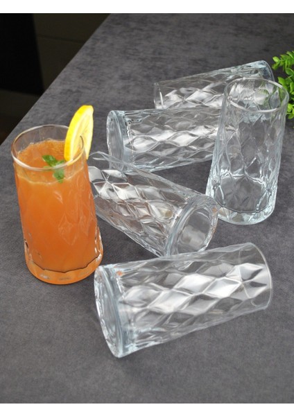 Yeşil 6'lı Uzun Kafes Cam Bardak, Soğuk Içecekler, 520 ml modelleri