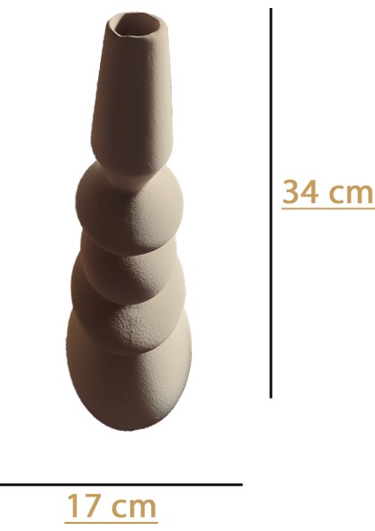 Mat Taş Rengi Seramik Vazo 34X17 cm | Bohem Doğal Dekoratif Vazo