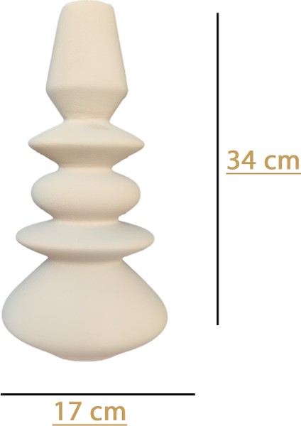 Mat Taş Rengi Seramik Vazo 34X17 cm | Bohem Doğal Dekoratif Vazo