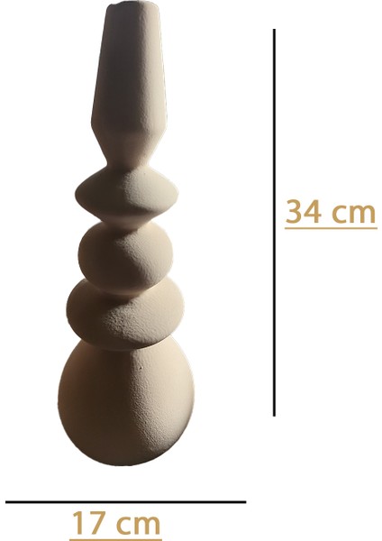 Mat Taş Rengi Seramik Vazo 34X17 cm | Bohem Doğal Dekoratif Vazo