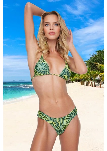 Desenli Üçgen Bikini Takımı Ergonomik Kesim Su Sporları Için Esnek Kumaş Premium Kalite fiyatları