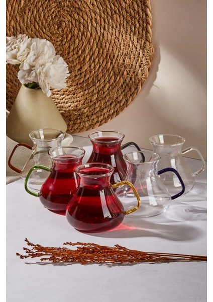 Ehl-i Keyf Kulplu 6'lı Çay Bardağı - Renkli / Şeffaf