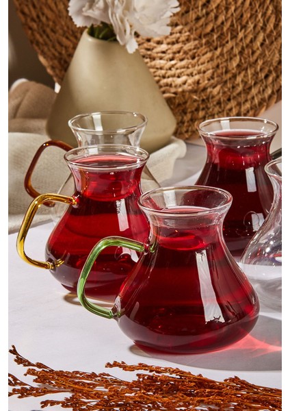 Ehl-i Keyf Kulplu 6'lı Çay Bardağı - Renkli / Şeffaf modelleri